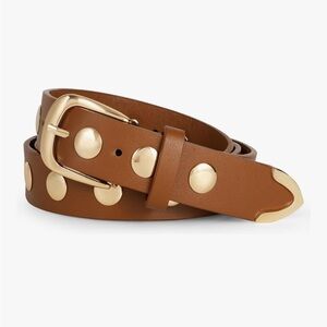 Brown Leather Belt with Gold Accents